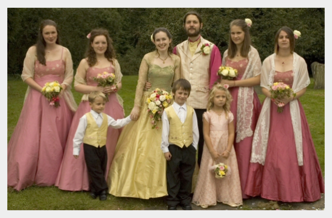 Embroidered wedding dress by Felicity Westmacott: with my bridesmaids and pageboys