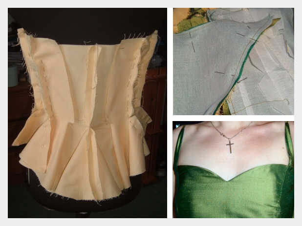 Embroidered wedding dress by Felicity Westmacott: the bodice in various stage of progress
